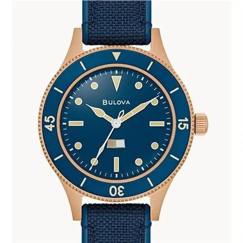 Bulova Archives Mil Ships Blue Dial Bronze Case Men`s Watch 98A325 - Dial: Blue, Band: Blue, Bezel: Blue