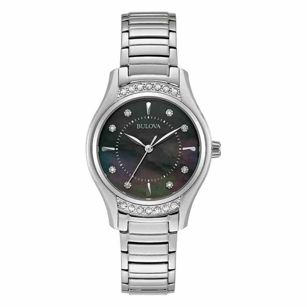 Bulova 96R242 Black Mother-of-pearl Dial Diamond Women`s Watch Great Gift