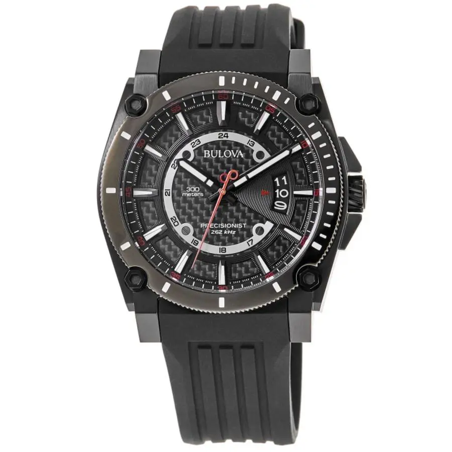 Bulova Precisionist Black Dial Rubber Strap Men`s Watch 98B417