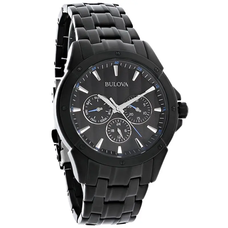 Bulova Men`s Day/date Black Ion Finish Bracelet Quartz Watch 98C121
