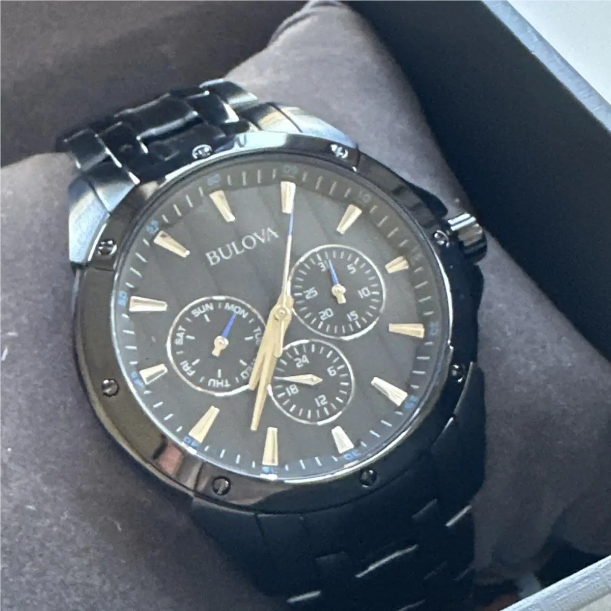 Bulova Classic Men`s Quartz Multi-dial Black Bracelet Watch 43mm 98C121
