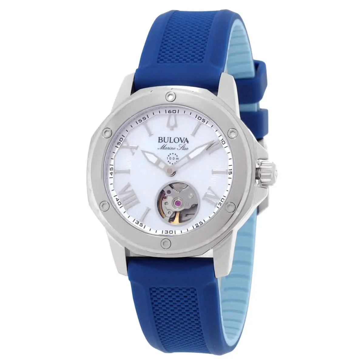 Bulova Marine Star Automatic Silver Dial Ladies Watch 96L324