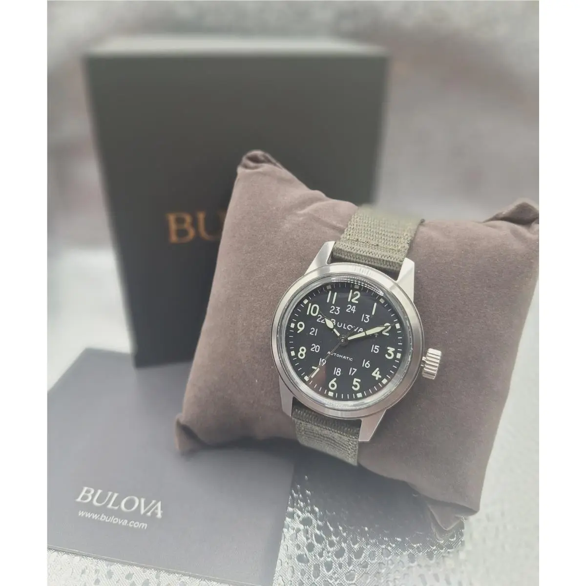 Bulova Men`s Hack Vwi Special Edition 96A259 Automatic Black Dial Nylon Watch