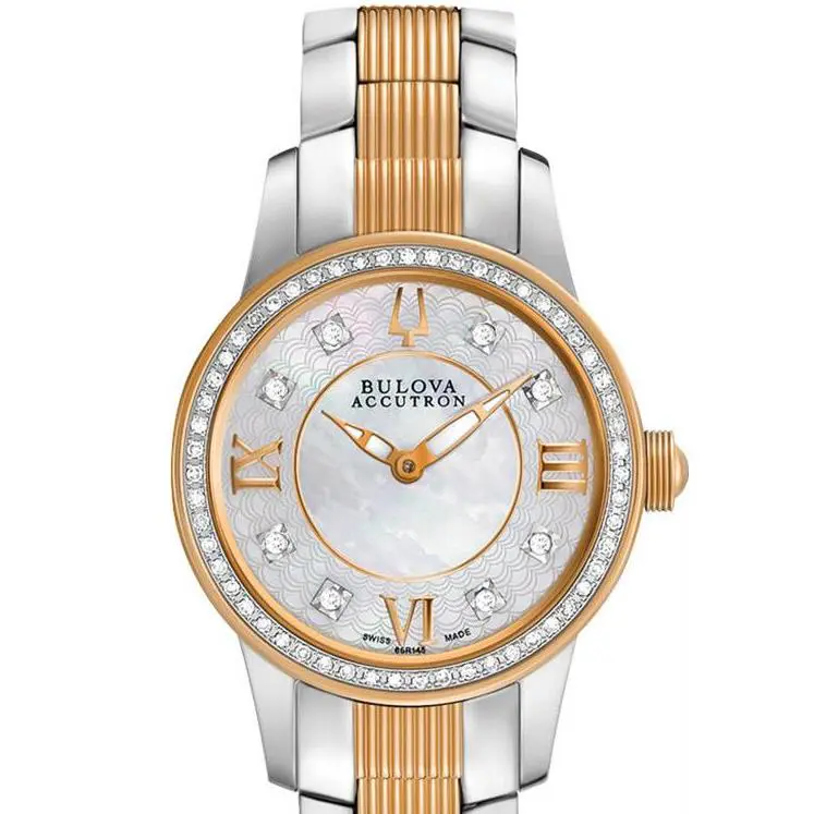 Bulova Accutron Masella 65R145 Ladies White Two Tone Mother Of Pearl Wristwatch - Dial: White, Band: Silver Tone, Rose Gold