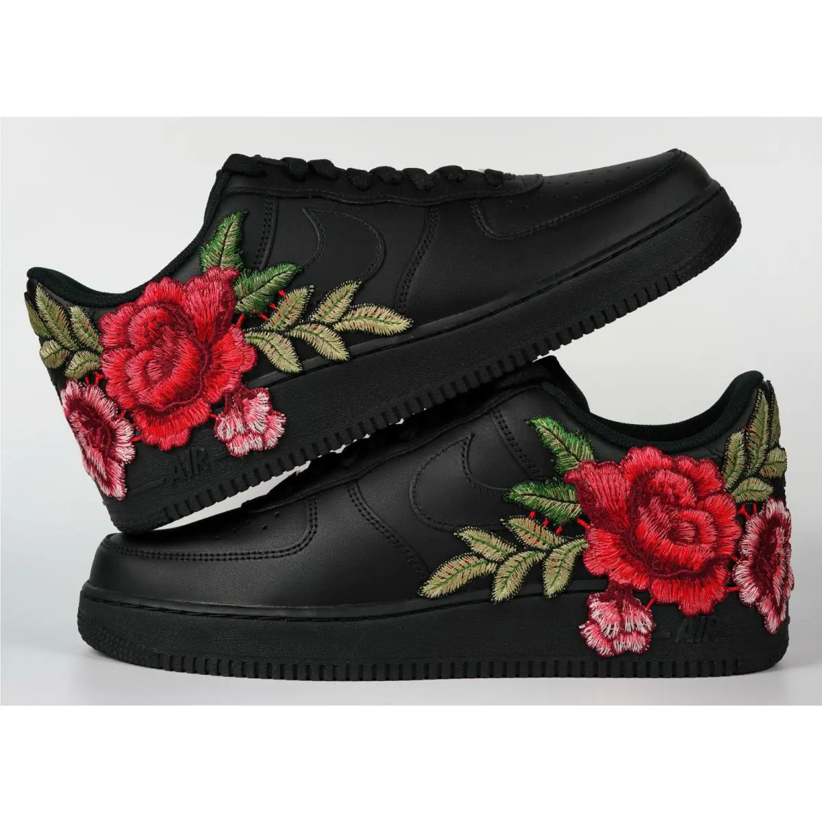 Nike Air Force 1 Custom Black Shoes Red Rose Flower Floral Mens Womens Kids Size