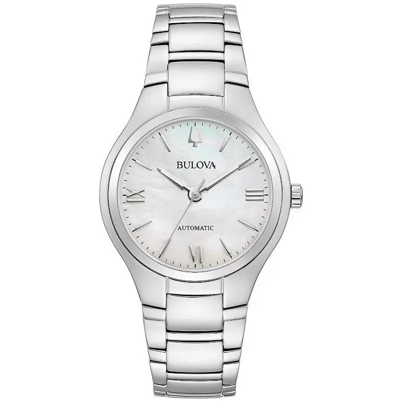 Bulova Women`s Classic Automatic Silver Stainless Steel Mop Watch 34MM 96L301 - Dial: Mother of Pearl, White, Band: Silver, Bezel: Silver
