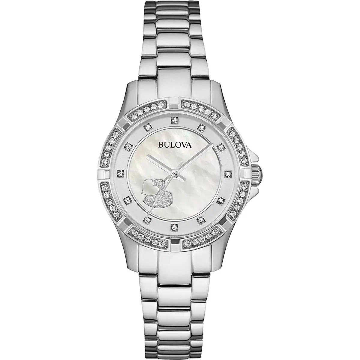 Bulova 96L226 Women`s Classic Stainless Crystal Accent Heart Dial Bracelet