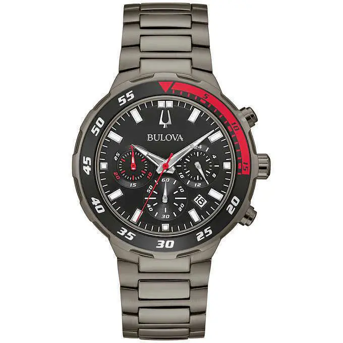 Bulova 98B365 Sport Black Stainless Steel Chronograph Men`s Watch Great Gift - Dial: Black, Band: Black, Bezel: Black