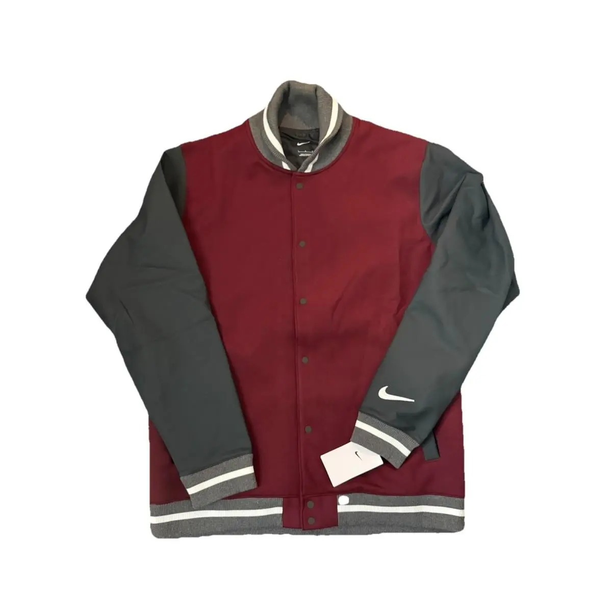 Letterman Football Bomber Jacket Maroon Gray DJ5971-669 Men’s Size Large by Nike