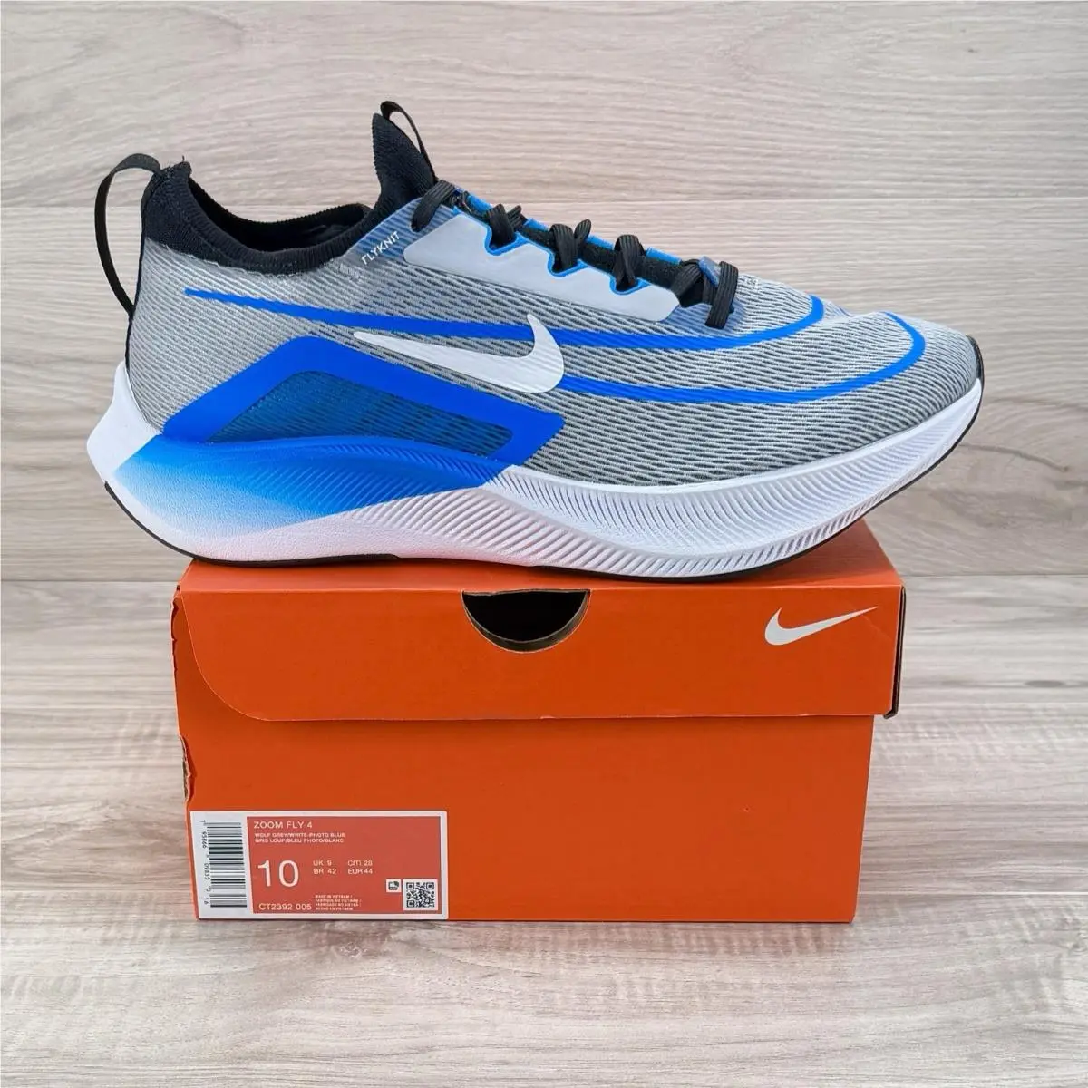 Nike Zoom Fly 4 Wolf Grey Blue Running Shoes CT2392 005 Men`s Size 10 - Grey, Blue