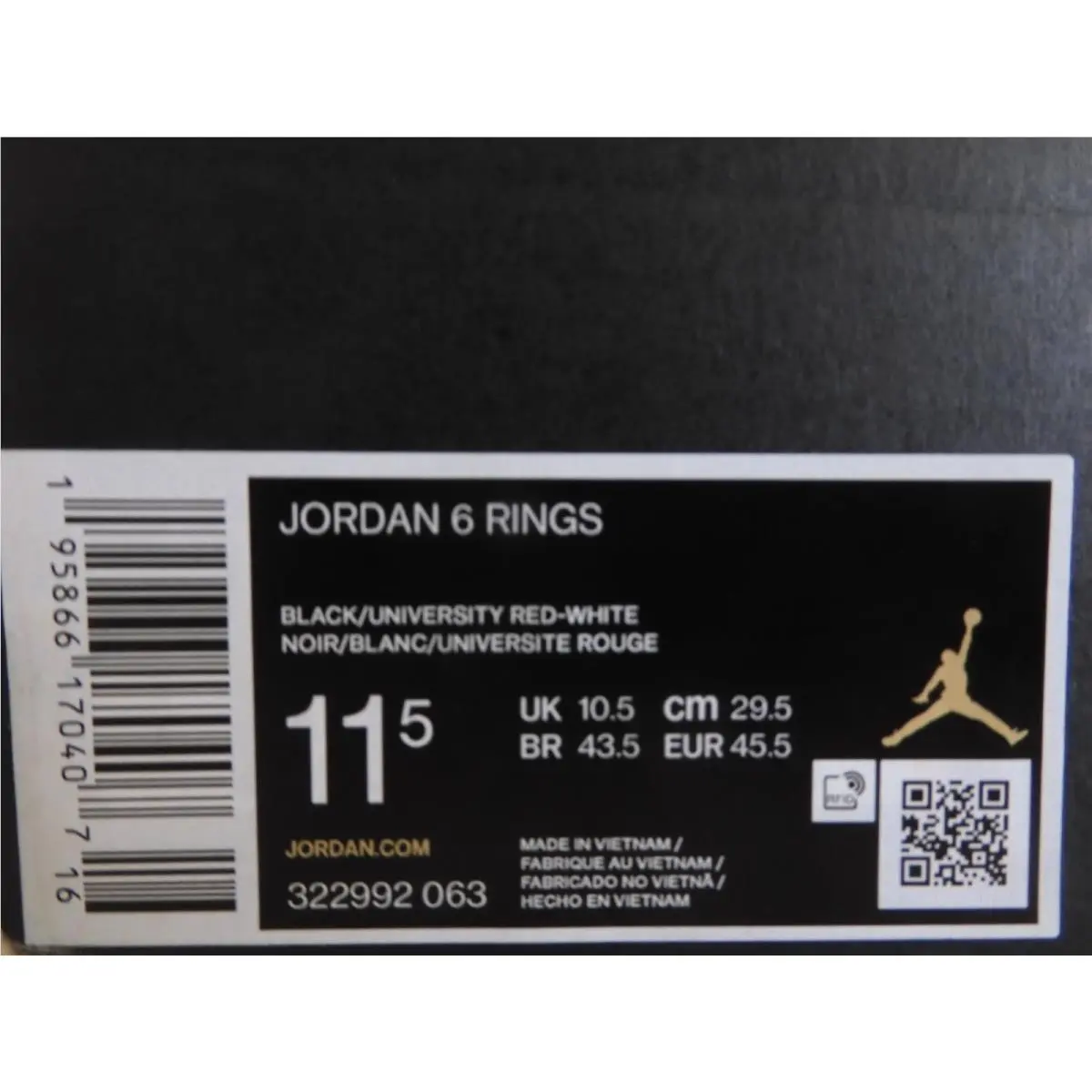 Nike shoes - Jordan 6 Rings - Rings - 322992-063 - Black (UPC: 195866170407) 6