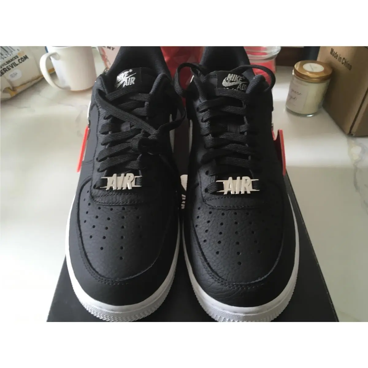 Nike shoes - AIR FORCE 1 `07 PRM - CW6558-001 - Black/White-Laser Crimson 1