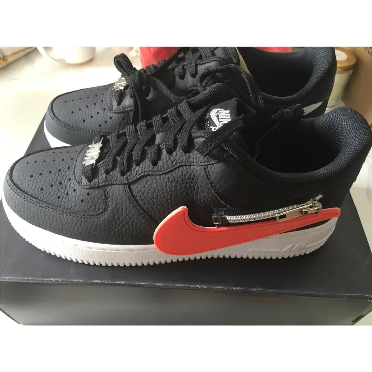 Nike shoes - AIR FORCE 1 `07 PRM - CW6558-001 - Black/White-Laser Crimson 2