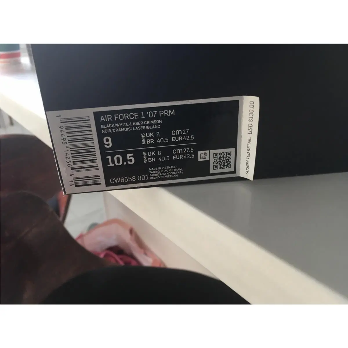 Nike shoes - AIR FORCE 1 `07 PRM - CW6558-001 - Black/White-Laser Crimson 4