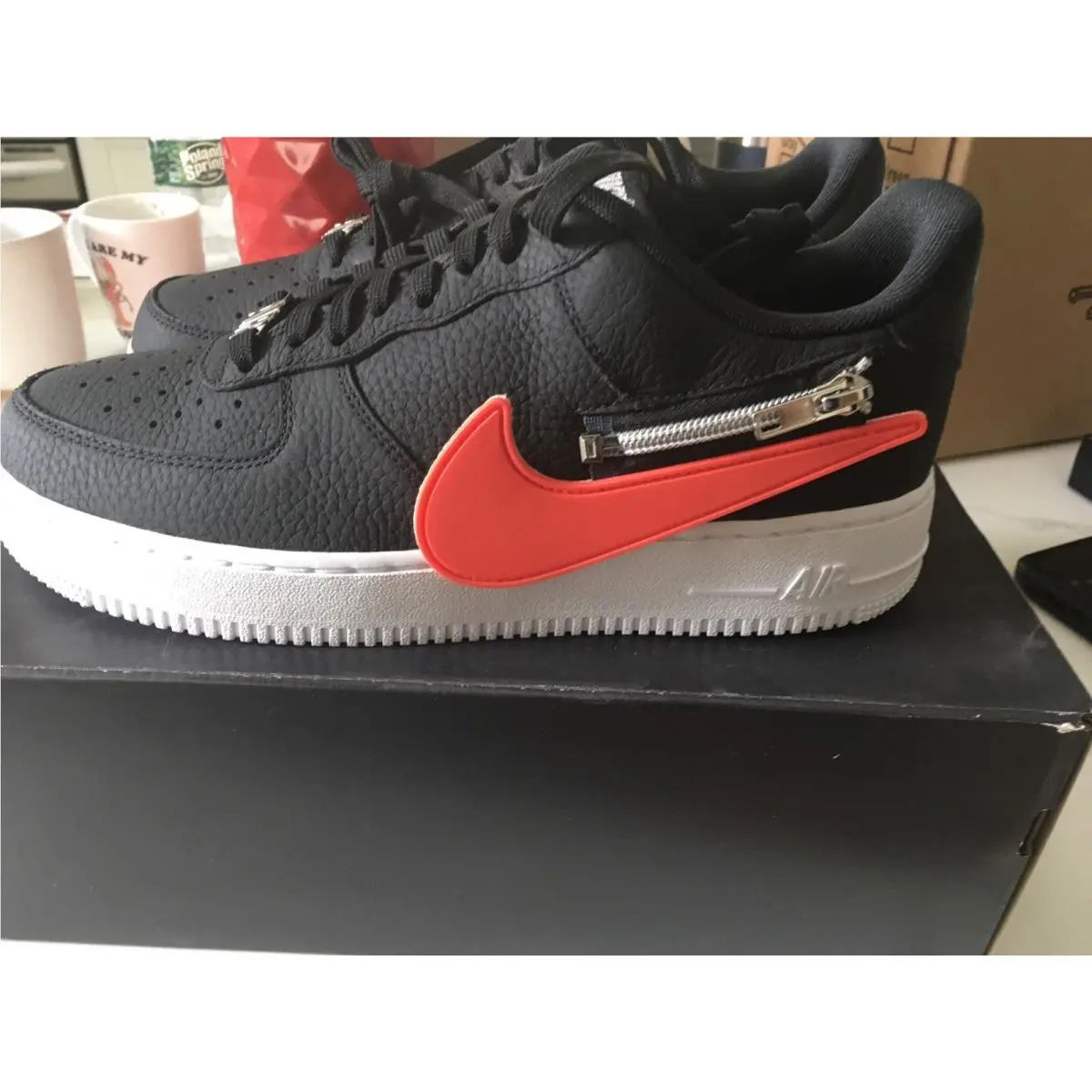 Nike shoes - AIR FORCE 1 `07 PRM - CW6558-001 - Black/White-Laser Crimson 5
