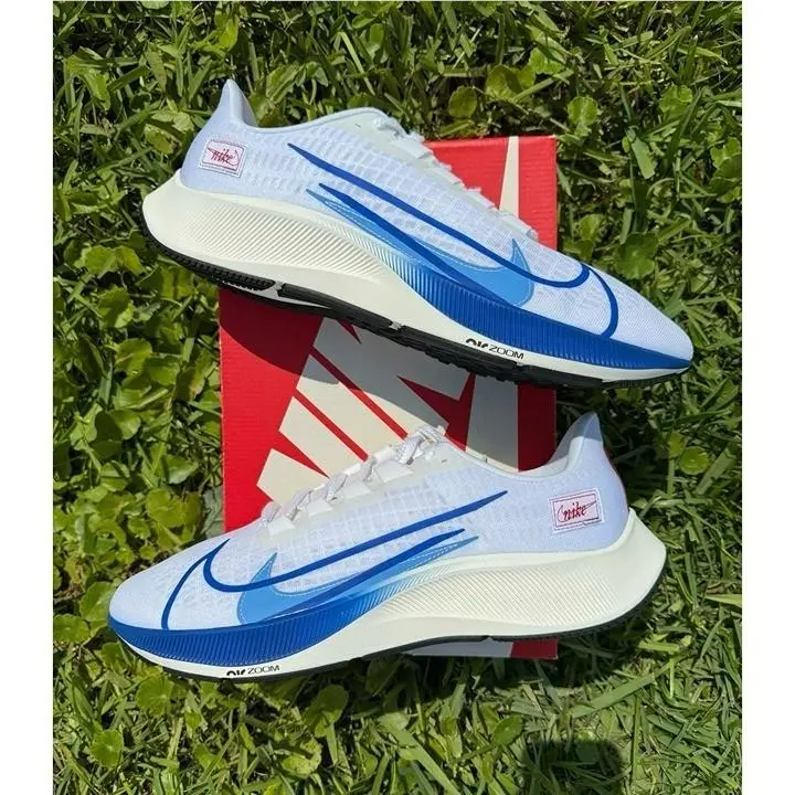 Size 14 Men`s Nike Air Zoom Pegasus 37 CQ9908-100 Premium White Blue CQ9908-100