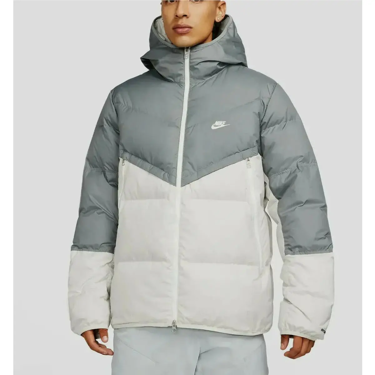 Nike Men`s Storm Fit Full-zip Hooded Down Filled Jacket Gray XL