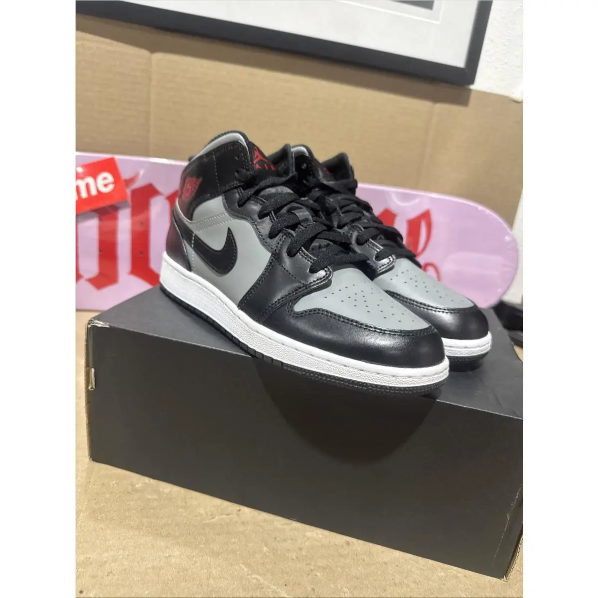 Shoes Boys Size 6.5 Air Jordan 1 Mid Gs Shadow Leather Basketball Sneaker by Nike