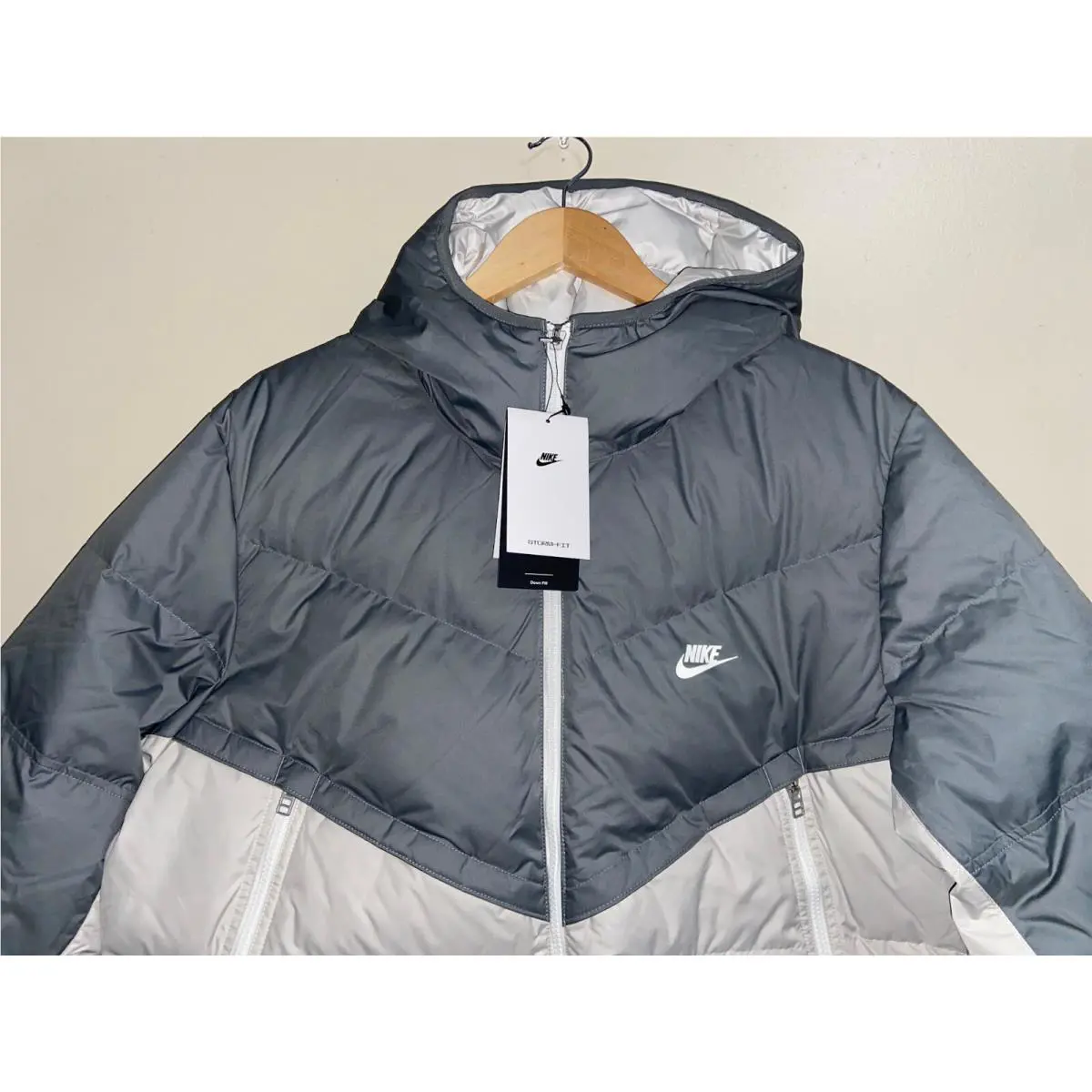 Nike clothing - Nike Sportswear Storm-Fit Windrunner Down-Fill Jac - Smoke Grey/Light Bone/Sail/Sail (UPC: 195239062469) 0