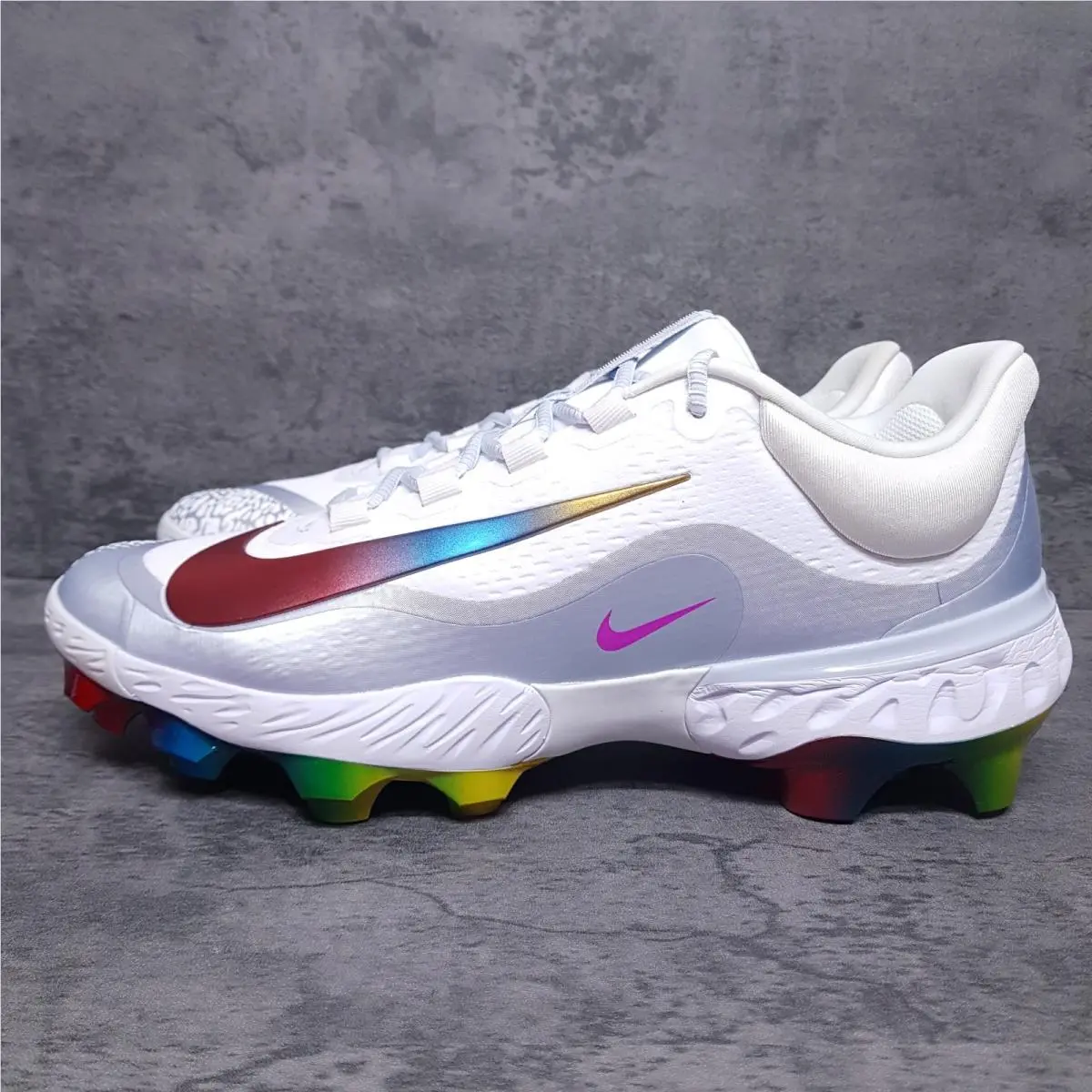 Nike Alpha Huarache Elite 4 Low Mcs Baseball Cleats Mens 13 Rainbow White Violet
