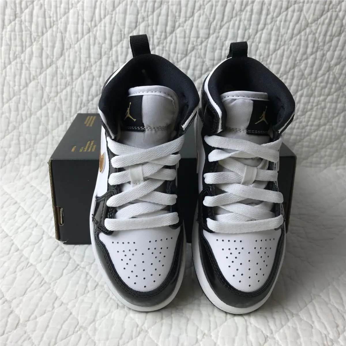 Nike shoes - Jordan 1 MID SE (PS) - BQ6932-007 - black/Metallic gold-white 7