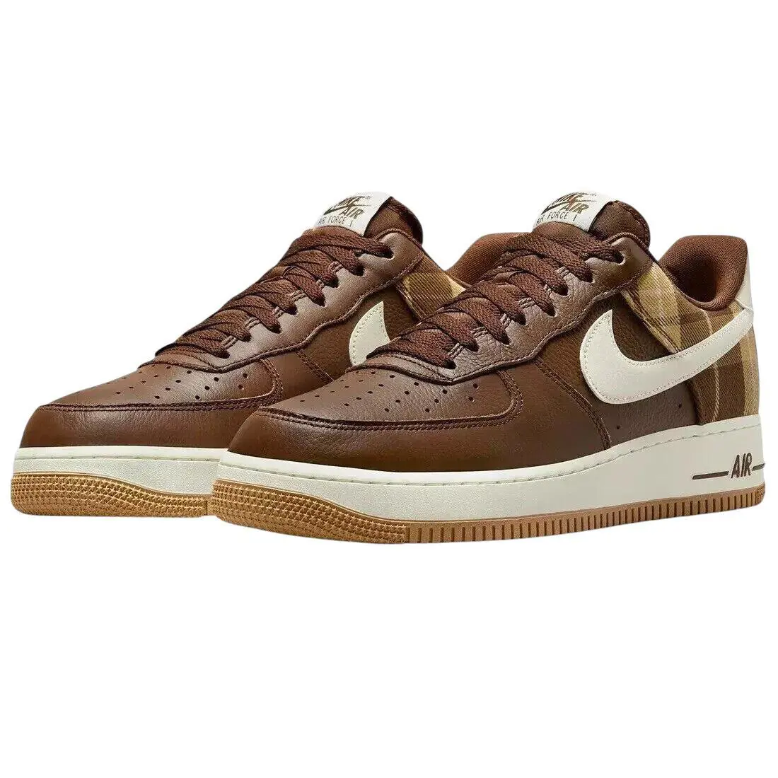 Men`s Nike Cacao Wow Air Force 1 `07 LX Plaid Sneakers 9.5 DV0791-200 - Brown