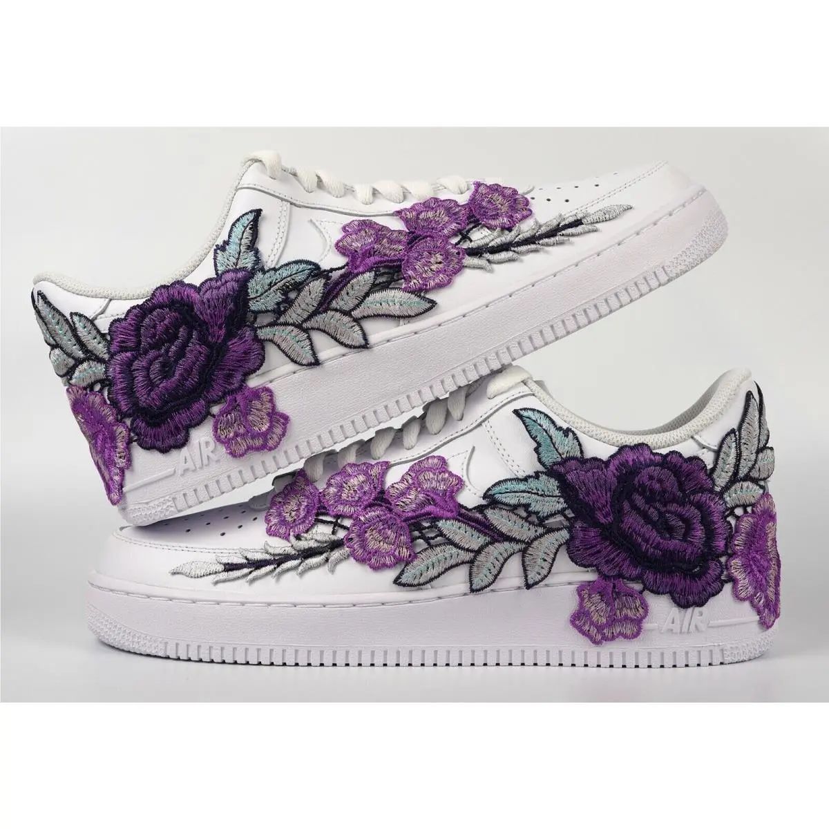 Nike Air Force 1 Custom Shoes Purple Rose Floral Mens Kids Size 6.5y Womens 8