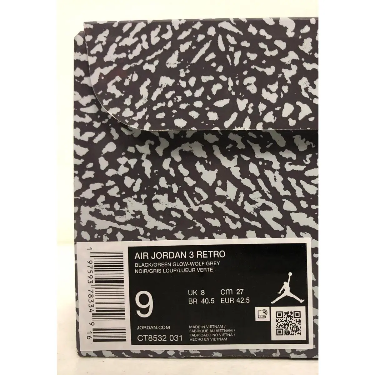 Nike shoes - Air Jordan 3 Retro - Air Retro - CT8532-031 - Black/Green Glow-Wolf Grey (UPC: 197593783349) 6