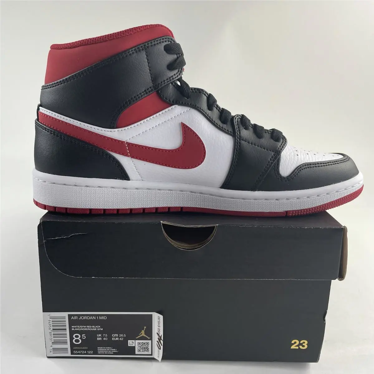 Nike shoes - Air Jordan 1 - Air - 554724-122 - White, Manufacturer: White/Gym Red/Black 2