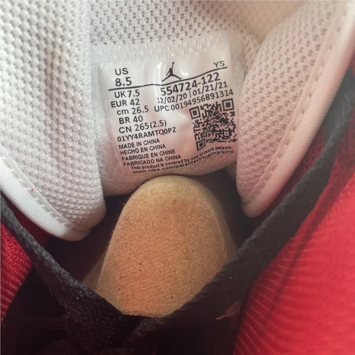 Nike shoes - Air Jordan 1 - Air - 554724-122 - White, Manufacturer: White/Gym Red/Black 9
