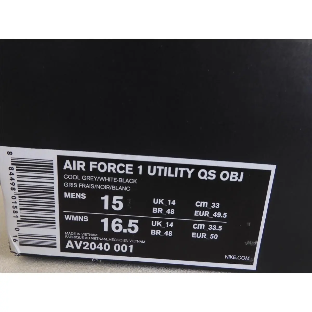 Nike shoes - Nike Air Force 1 Utility QS OBJ - AV2040-001 - Grey (UPC: 884498015810) 3