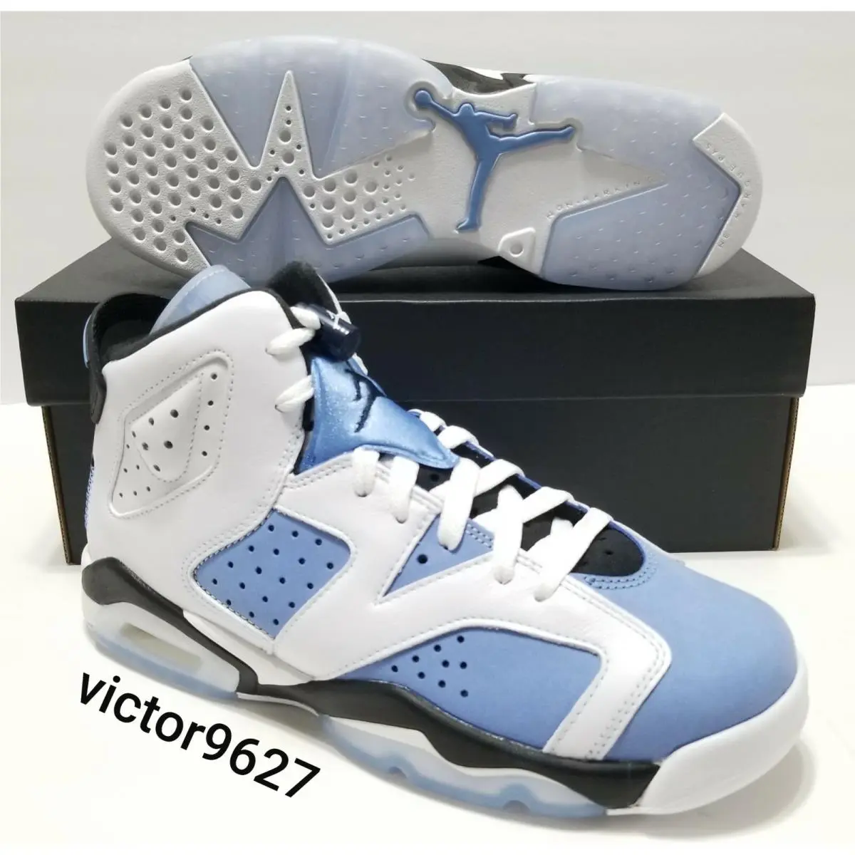 Nike Air Jordan 6 Retro GS Unc Blue Unc White Youth Size 7y=Mens 7/Womens 8.5