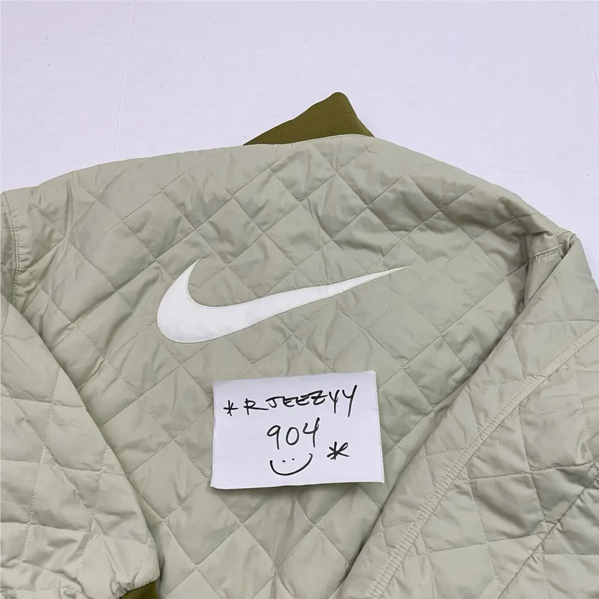 Nike clothing - Nike Air Sportswear Reversible Varsity Bomber Jacket - DV7876 307 - Olive Green (UPC: 196974909644) 11