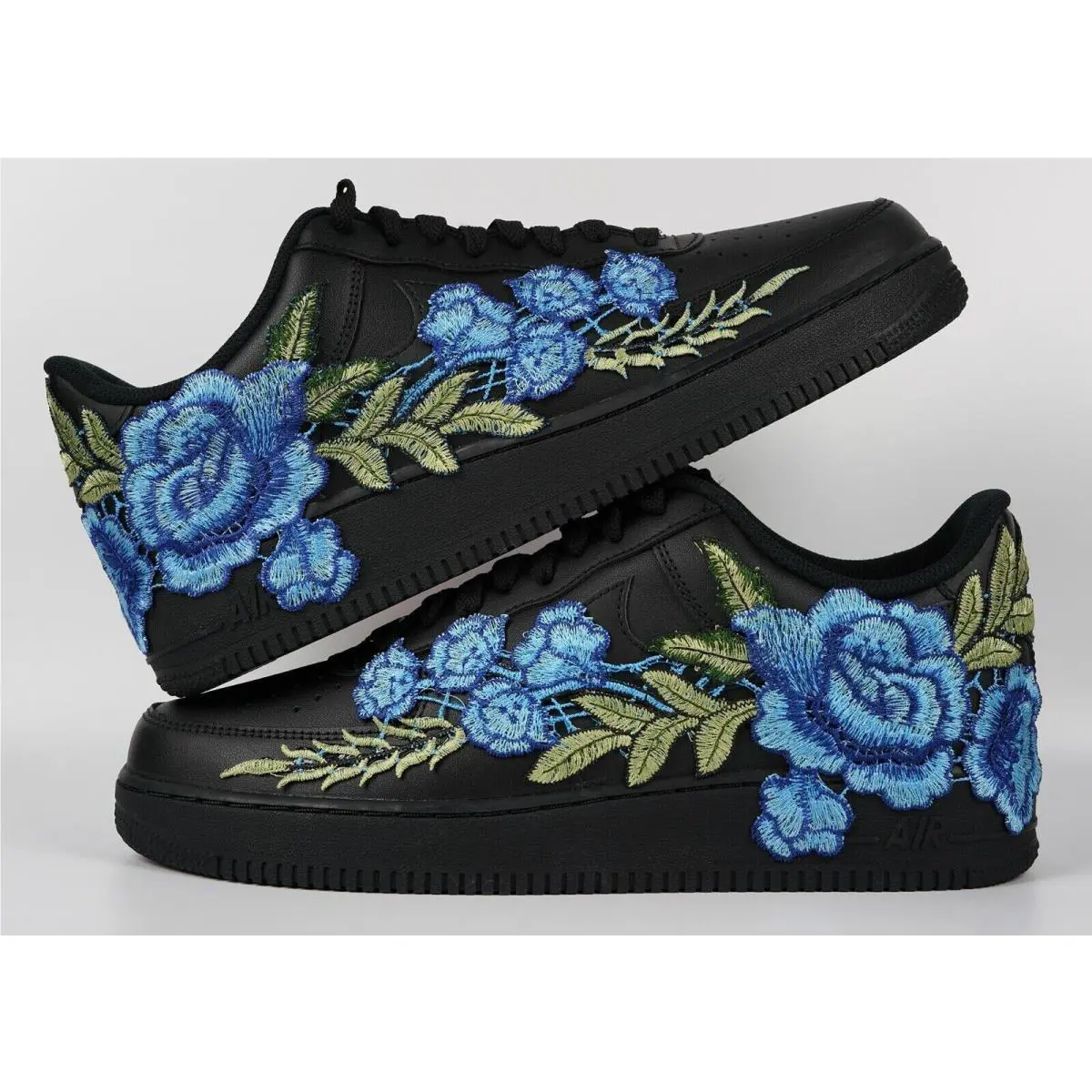 Nike Air Force 1 Low Custom Shoes Black Blue Green Rose Floral Mens Size 12