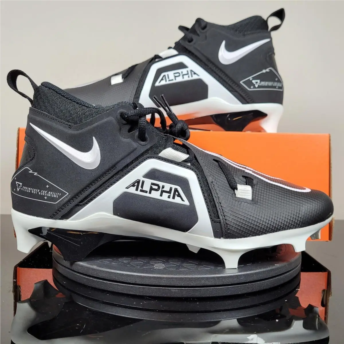 Nike Alpha Menace Pro 3 Mid Football Cleats Black White CT6649 001 Men`s Sz 13