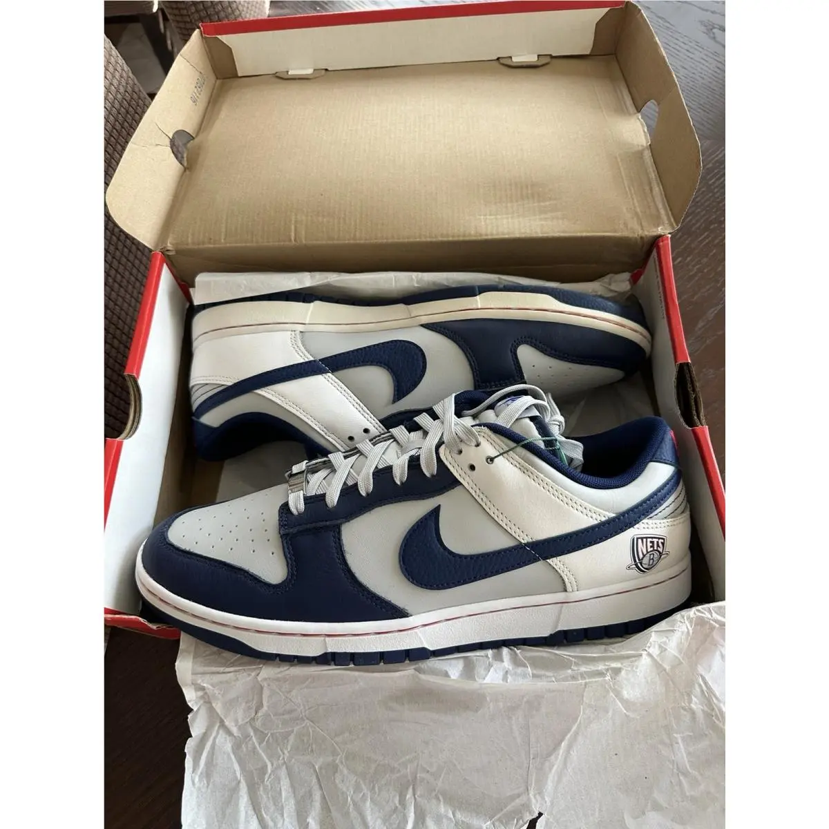 Dunk Low Retro Emb Nba Nets 75th Anniversary Grey Fog Blue Void White by Nike
