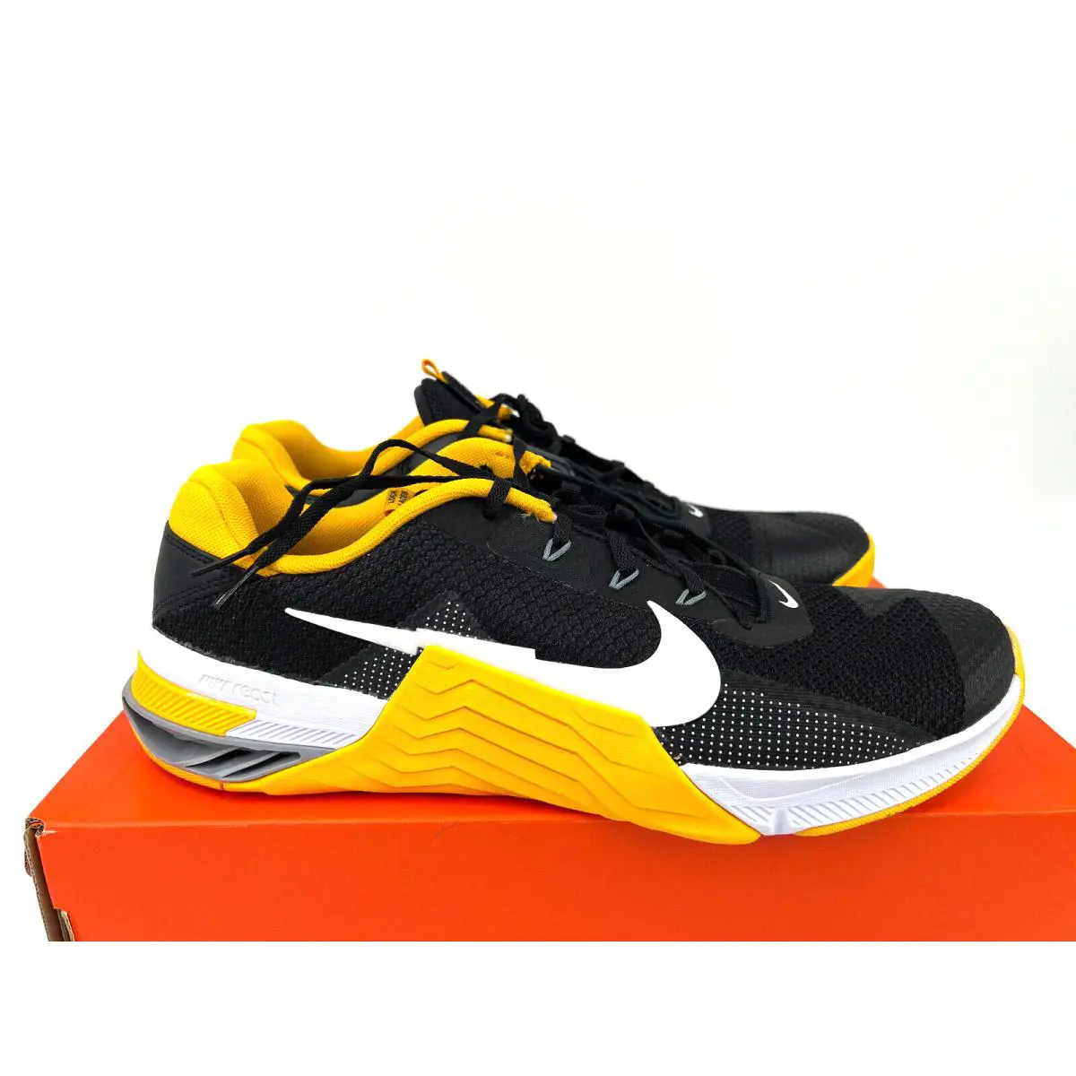 Nike Metcon 7 Black University Gold Grey CZ8281-097 sz 15 Crossfit Training