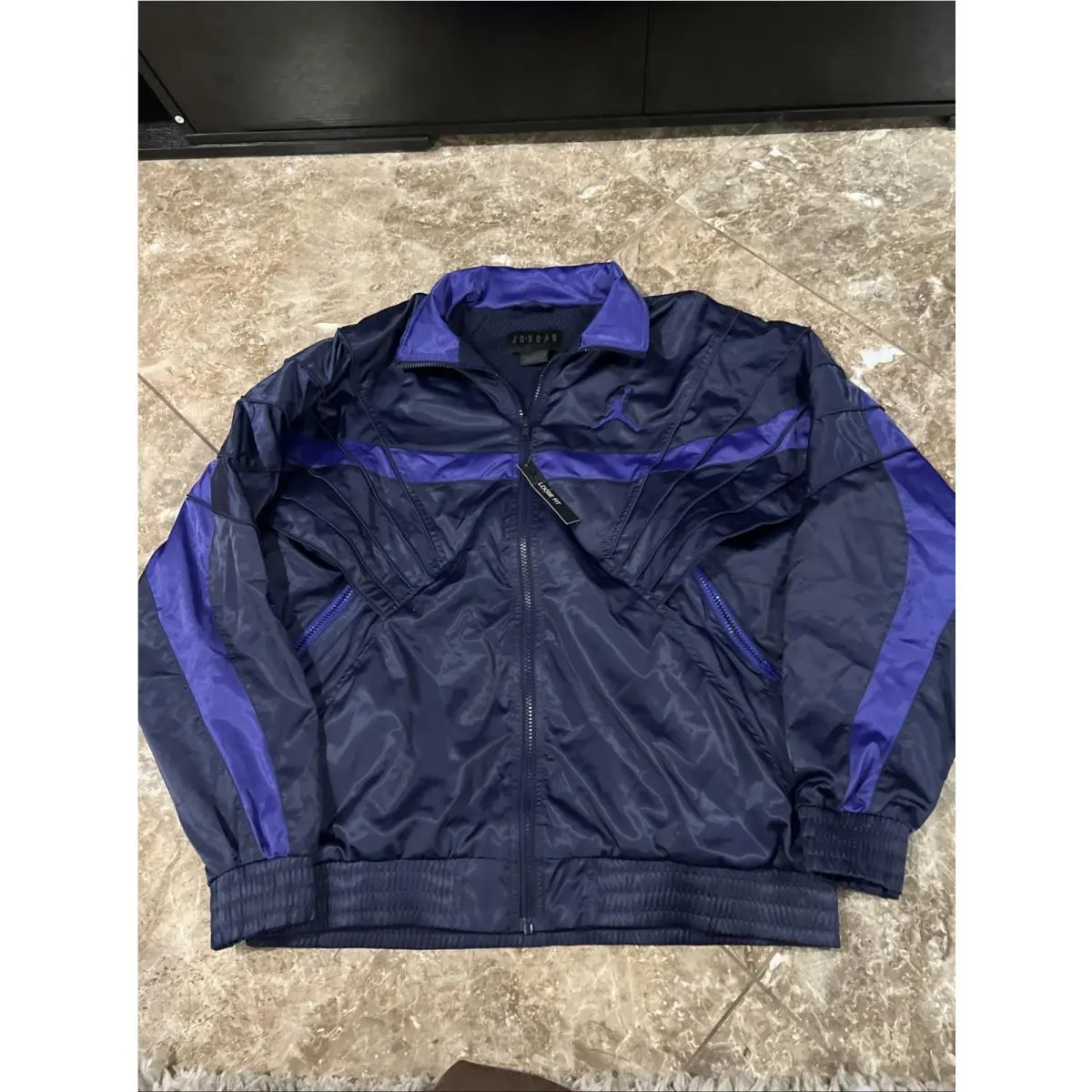 Nike X Air Jordan Sportswear AJ5 Satin Jacket F/z Blue AR3130-416 Mens Xlarge