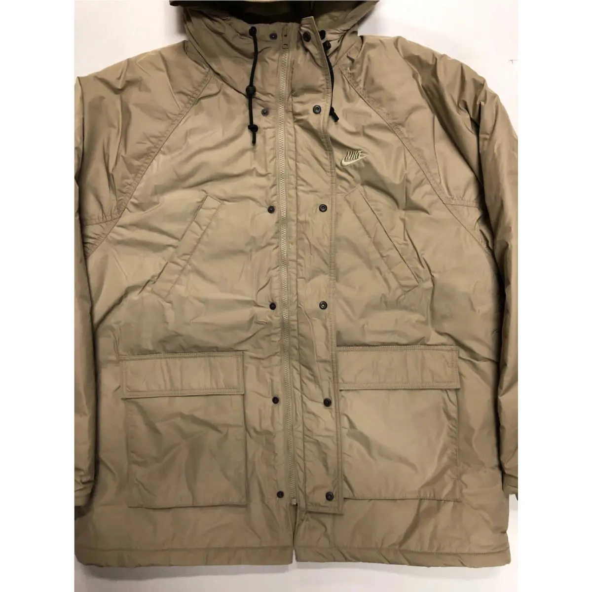 Nike clothing - Nike Sportswear Club Therma-FIT Parka - Khaki/Khaki-Black-White (UPC: 197596564563) 0