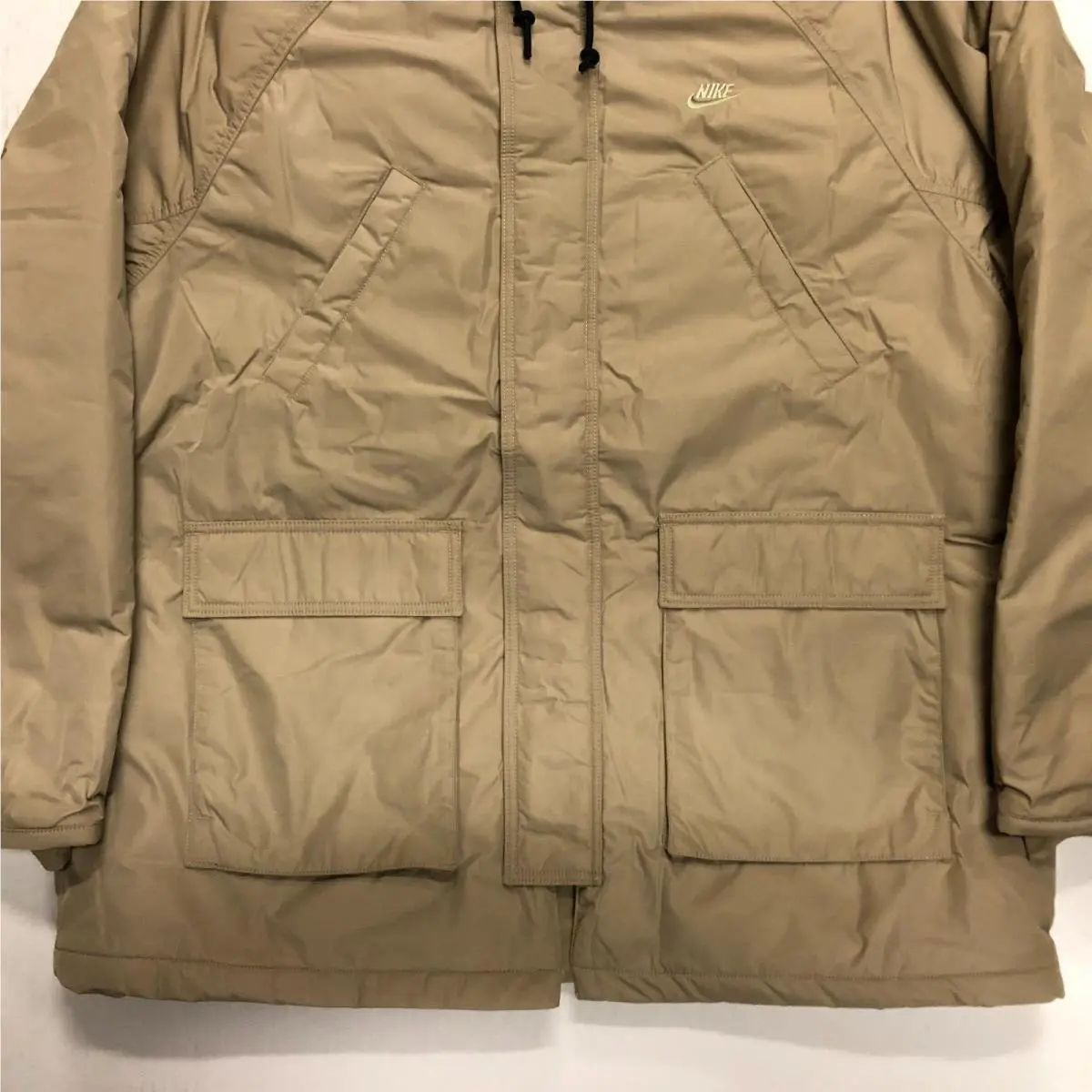 Nike clothing - Nike Sportswear Club Therma-FIT Parka - Khaki/Khaki-Black-White (UPC: 197596564563) 1
