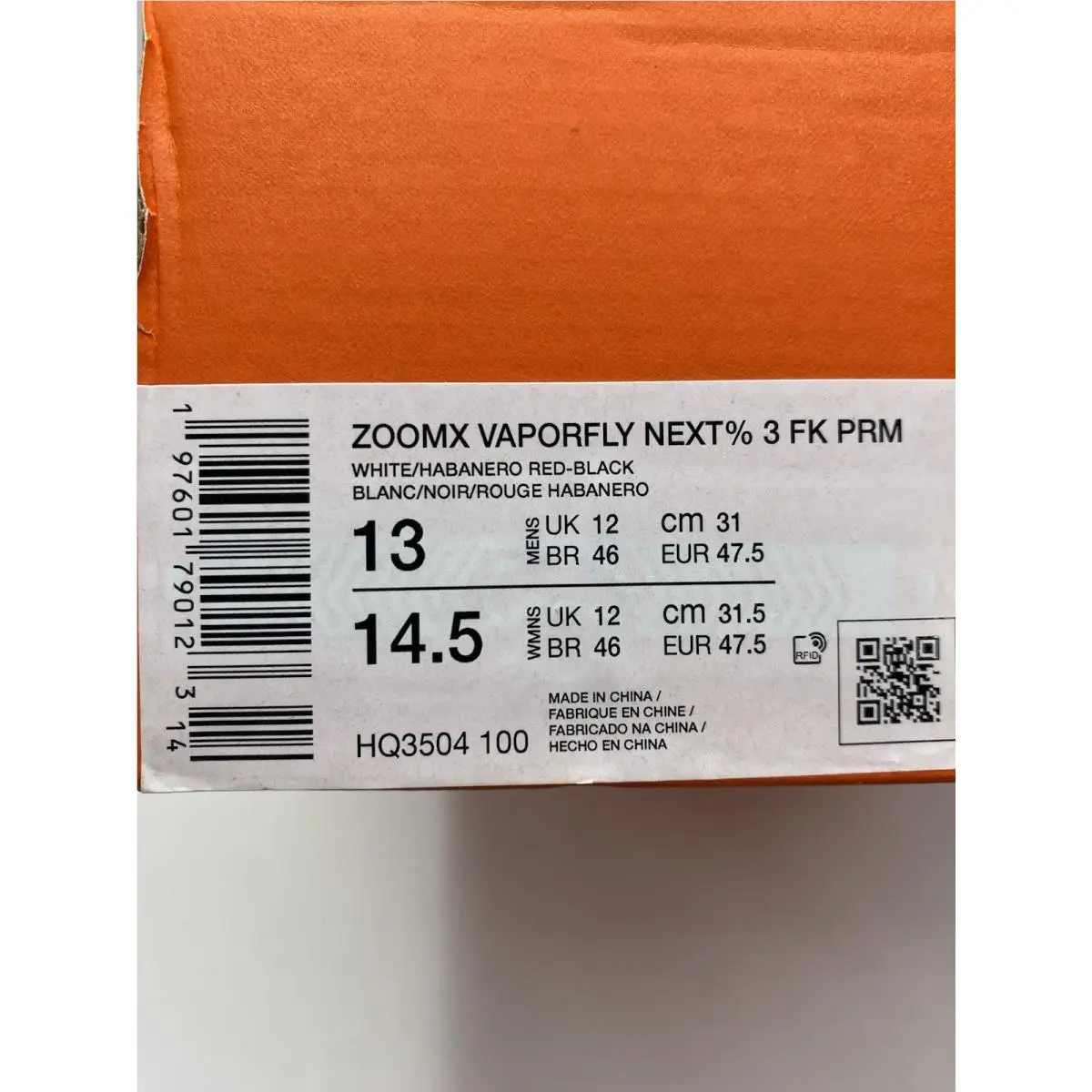 Nike shoes - Nike ZoomX Vaporfly - ZoomX Vaporfly - HQ3504 100 - White/Habanero Red-Black (UPC: 197601790123) 6