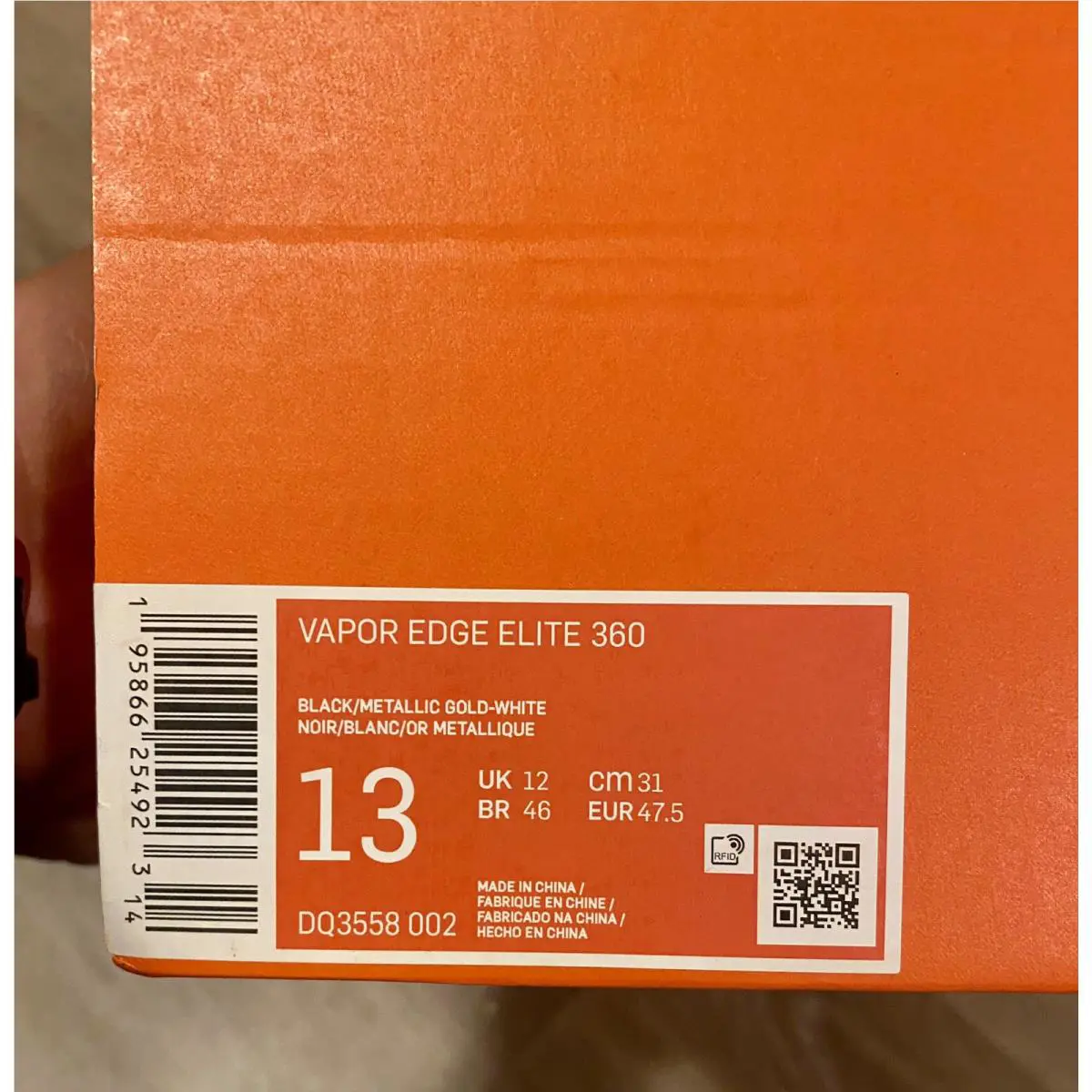Nike shoes - Nike Vapor Edge Elite 360 - DQ3558-002 - Black/White/Dark Smoke Grey/Metallic Gold (UPC: 195866254923) 10