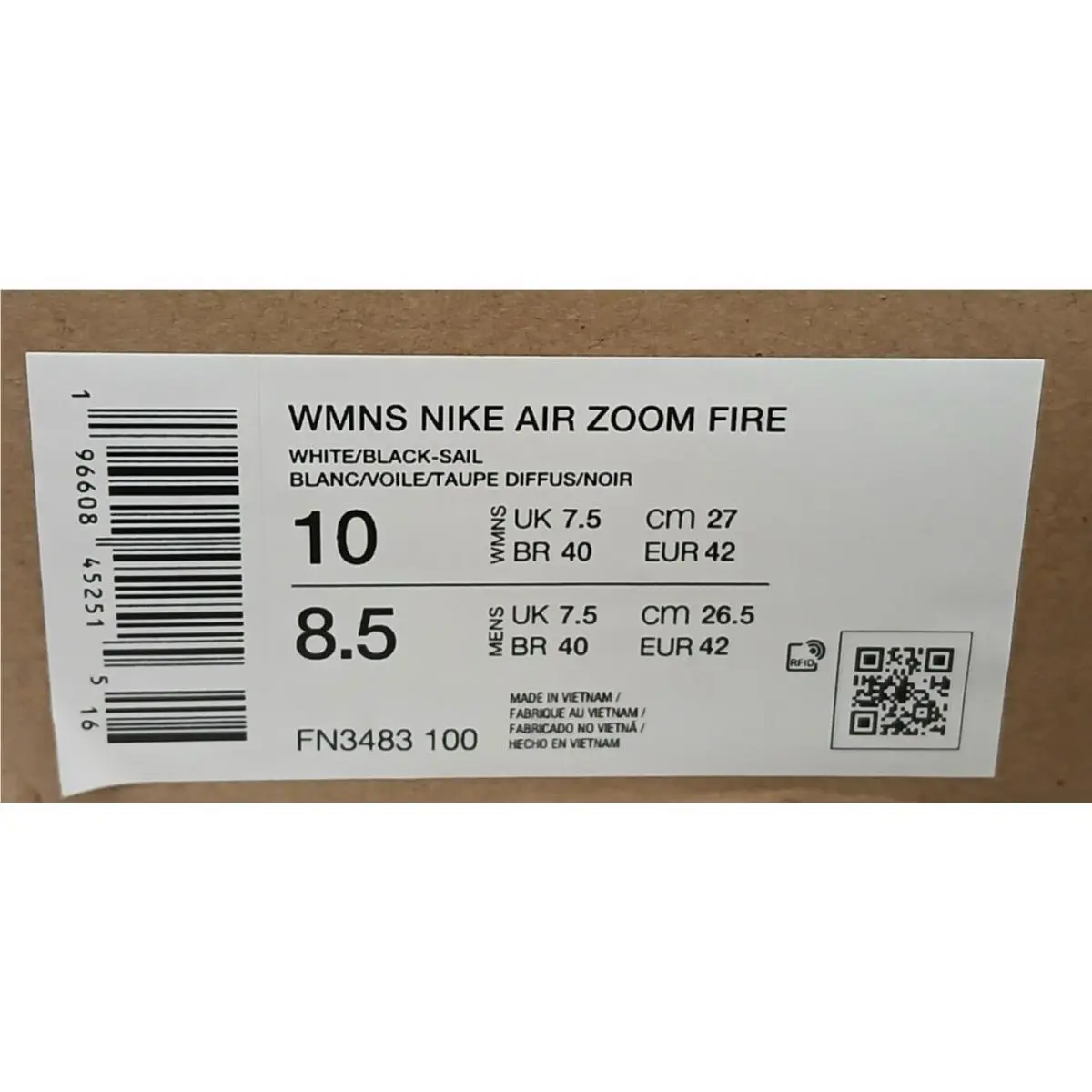 Nike shoes - Nike Air Zoom Fire - Air Zoom Fire - FN3483 100 - White/Black-Sail (UPC: 196608452515) 6