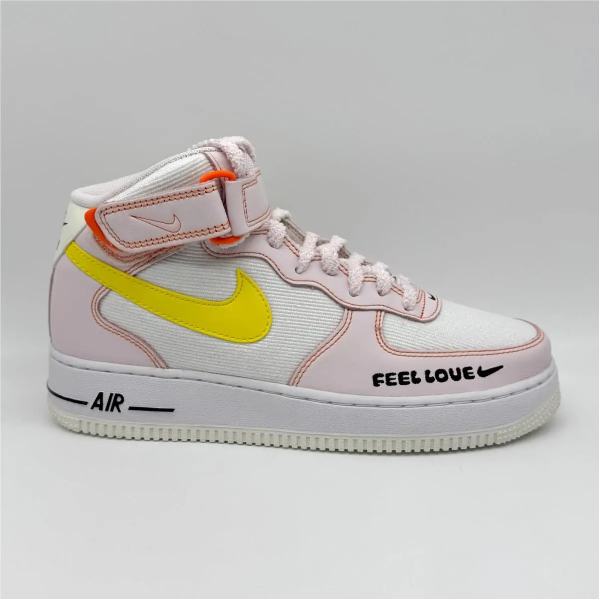 Nike Womens Air Force 1 Mid Feel Love White Yellow Pink Shoes Sz 9 FD0869100