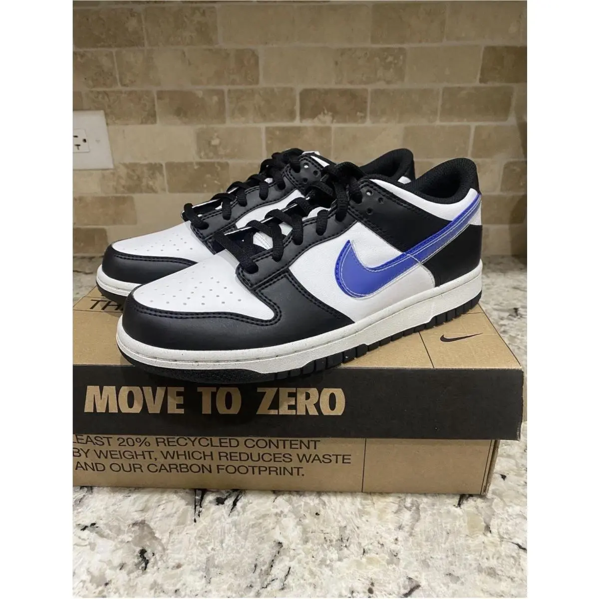 Size 6Y Nike Dunk Low GS Next Nature Tpu Swoosh Royal Black White FD0689-001 - Black