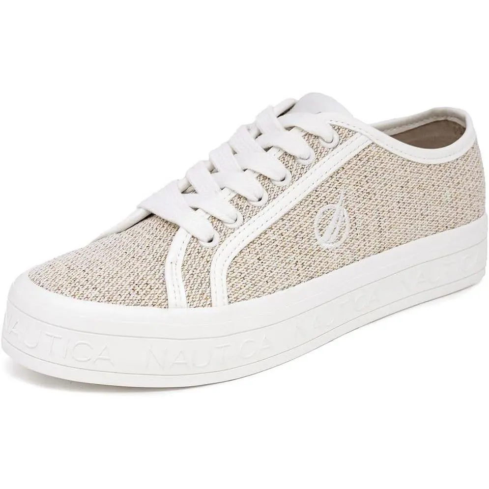 Women s Lace-up Fashion Sneakers Low-top Casual Walking Light Sand by Nautica