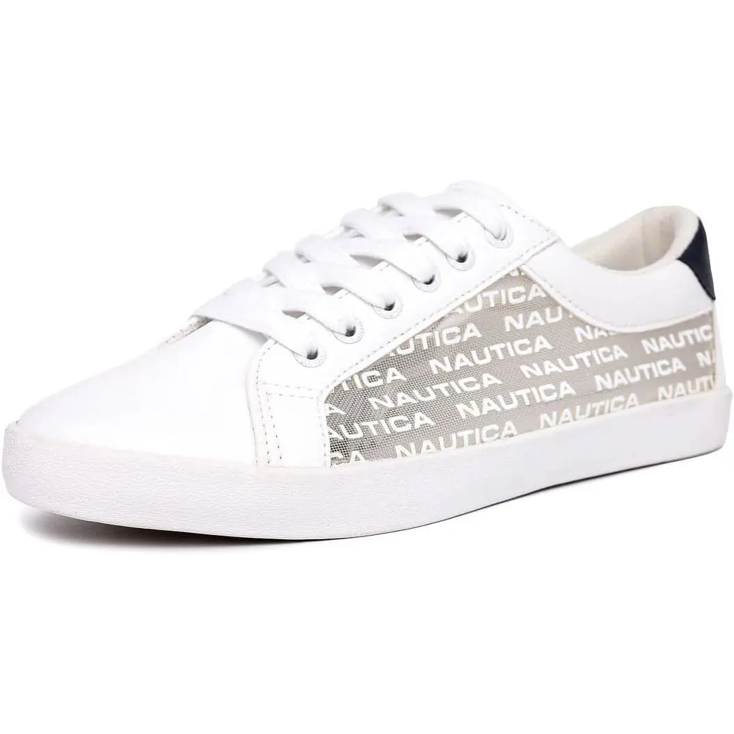 Women s Lace-up Fashion Sneakers Low-top Casual Walking Satsu-white by Nautica