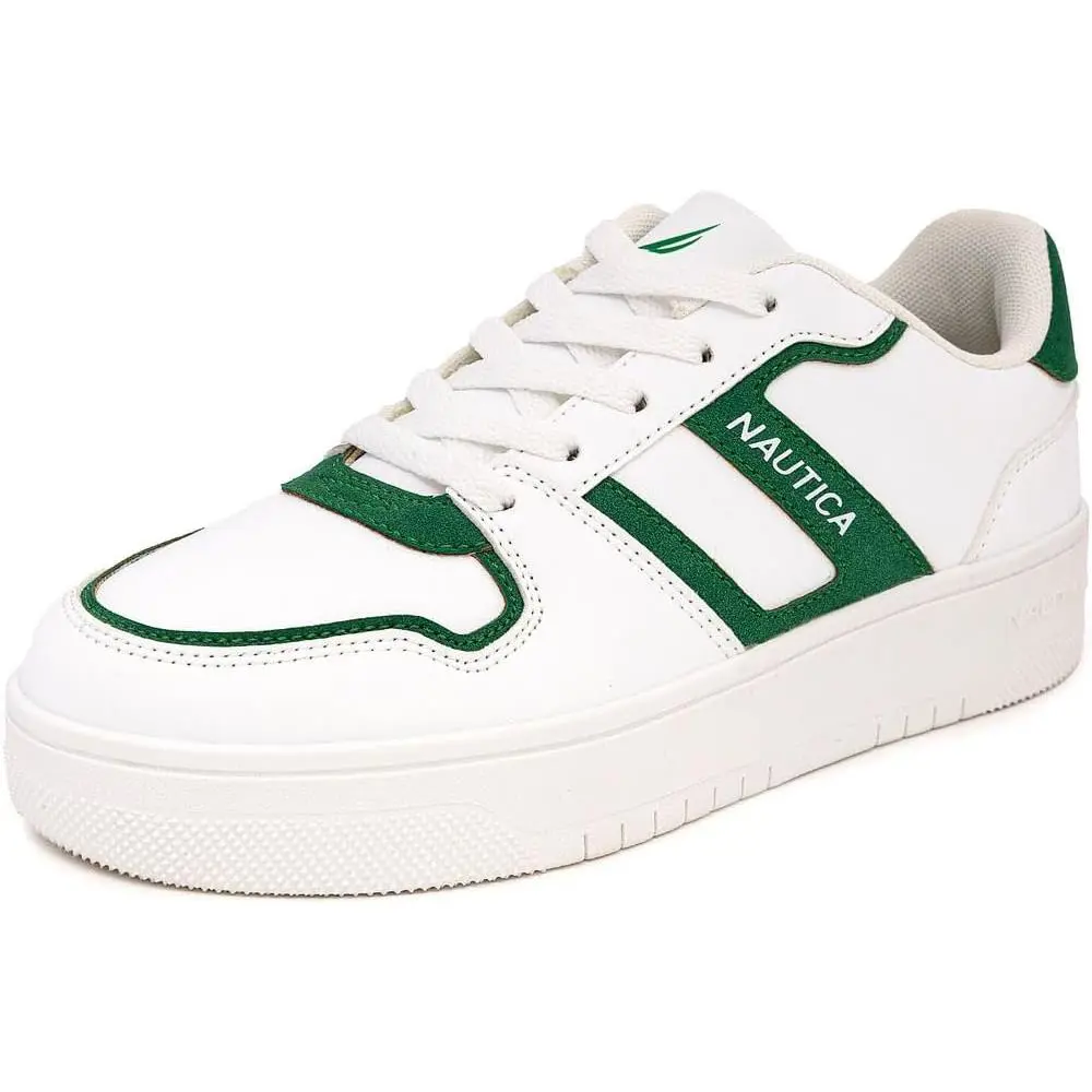 Women s Lace-up Fashion Sneakers Low-top Casual Walking White Green-knottingwood by Nautica