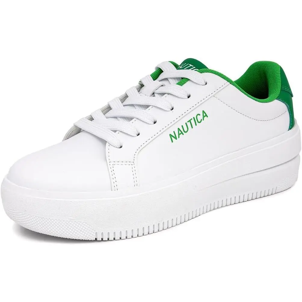 Women s Lace-up Fashion Sneakers Low-top Casual Walking White Green-sendera by Nautica