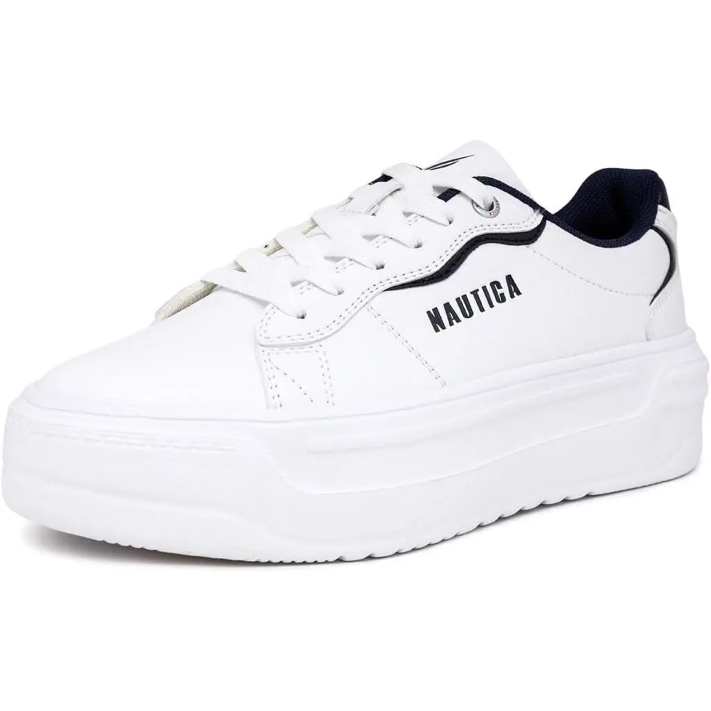 Women s Lace-up Fashion Sneakers Low-top Casual Walking White Navy-hycrest by Nautica